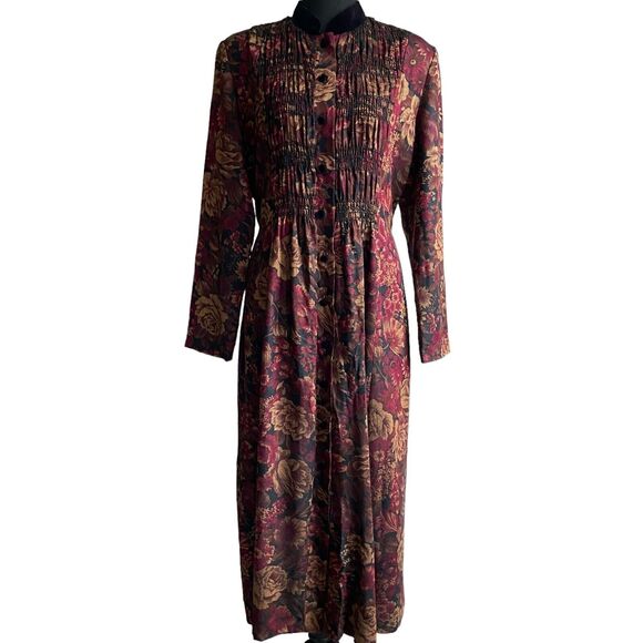 Vintage Vermont Country Store Midi Floral Dress 12 Front Button Cottage Prairie - Picture 1 of 10